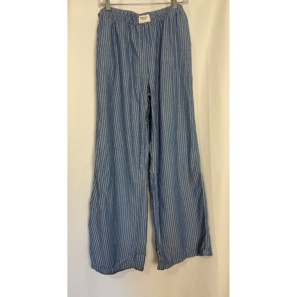 American Eagle AE Lounge Blue White Striped Wide Leg Pajama Pants Women Medium‎